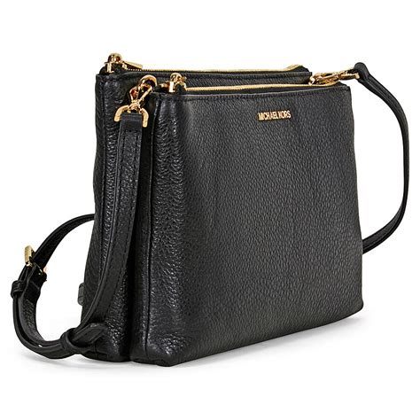 michael kors adele double zip crossbody black|Adele Leather Crossbody Bag .